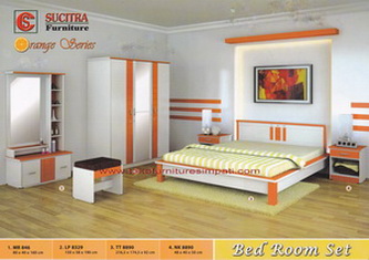 kamar set orange series, bedroom set putih orange
